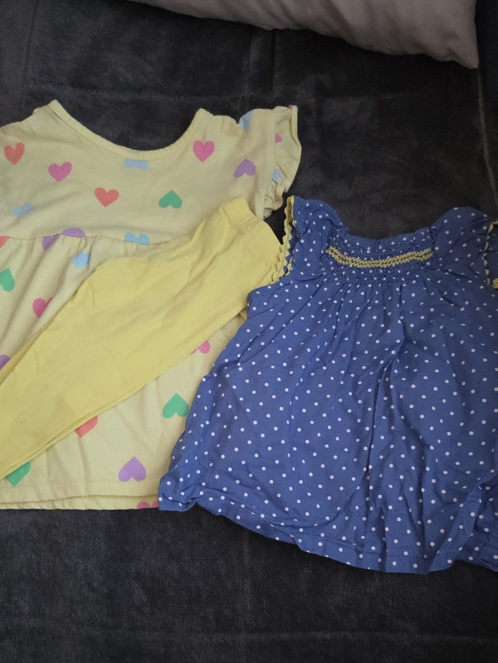 Carter's Blue Polka Dot Shirt with Yellow Leggings And Garanimals Heart Dress